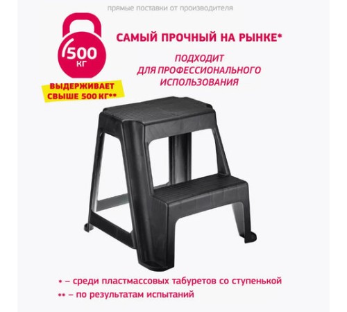 Стремянка-табурет, 2 ступени, стационарная, пластиковая, нагрузка 120 кг, вес 2,4 кг, черная, IDEA, М 2296