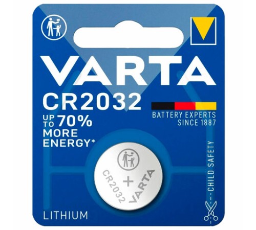 Батарейка литиевая VARTA ELECTRONICS CR2032 "таблетка, дисковая, кнопочная" 1 шт., блистер, 6032101401