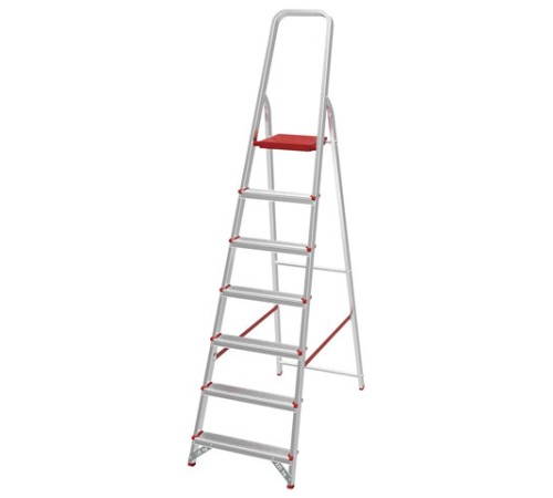 Стремянка алюминиевая 7 стандартных ступеней 9 см, площадка 1,5 м, нагрузка 225 кг, вес 7 кг, НОВАЯ ВЫСОТА, 3110107