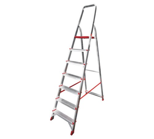 Стремянка алюминиевая 7 стандартных ступеней 9 см, площадка 1,5 м, нагрузка 225 кг, вес 7 кг, НОВАЯ ВЫСОТА, 3110107