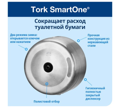 Диспенсер для туалетной бумаги TORK (Система T8) SmartOne, металлический, 472054