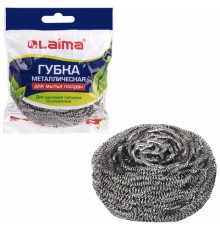 Губка (мочалка) металлическая, спиральная, 50 г, БОЛЬШАЯ, для посуды, гриля, плиты, LAIMA, 603101