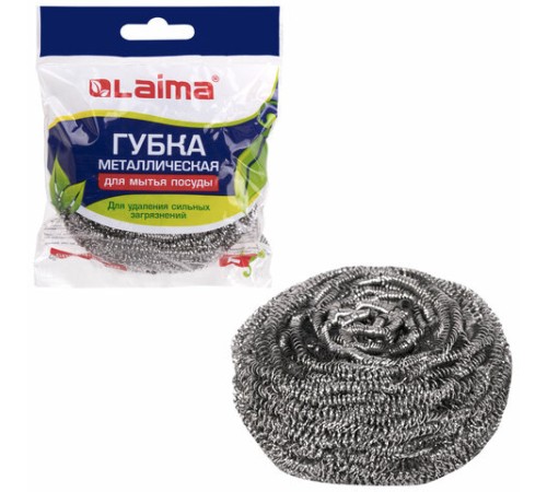 Губка (мочалка) металлическая, спиральная, 50 г, БОЛЬШАЯ, для посуды, гриля, плиты, LAIMA, 603101