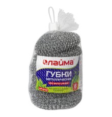 Губки (мочалки) металлические, сетчатые, 6х15 г, КОМПЛЕКТ 6 шт., для посуды, гриля, плиты, LAIMA, 603103