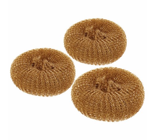 Губки (мочалки) медные, сетчатые, 3х15 г, КОМПЛЕКТ 3 шт., для посуды, гриля, плиты, LAIMA, 603104