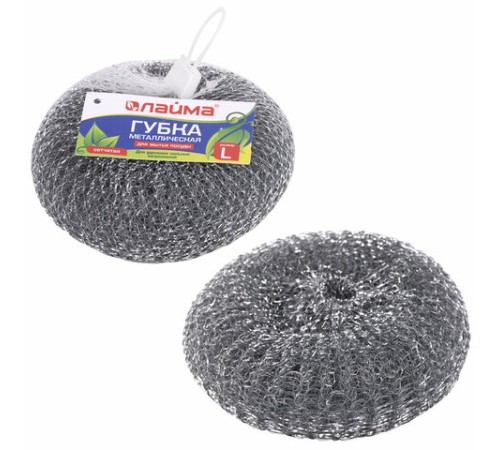 Губка (мочалка) металлическая, сетчатая, 60 г, БОЛЬШАЯ, для посуды, гриля, плиты, LAIMA, 603105