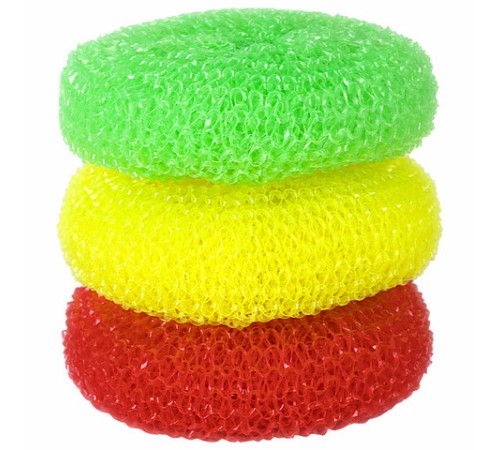 Губки (мочалки) пластиковые, сетчатые, 3х7 г, КОМПЛЕКТ 3 шт., для посуды, гриля, плиты, LAIMA, 603107