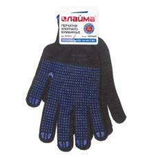 Перчатки хлопчатобумажные, 1 ПАРА, 7 класс, 70 г, 233 текс, ПВХ точка, LAIMA ПРЕМИУМ, европодвес, ЧЕРНЫЕ, 603581