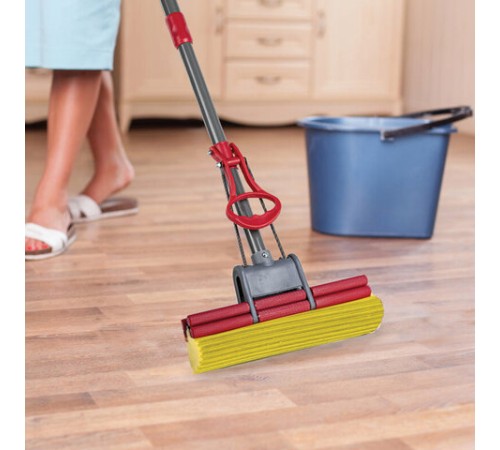 Швабра самоотжимная, роликовый двойной отжим, насадка PVA 27 см, телескопический черенок 125 см, LAIMA, 603597