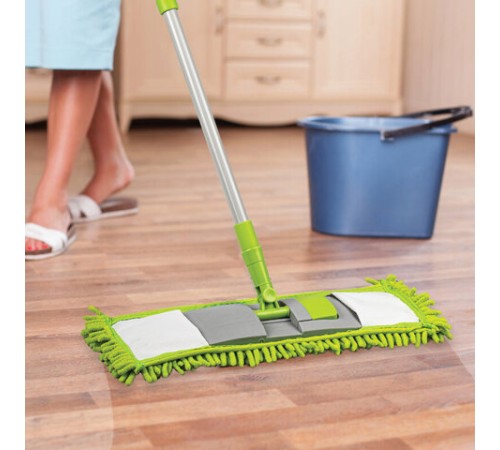 Швабра с флаундером 40 см, телескопический черенок 70-120 см, еврорезьба, МОП из микрофибры букли 