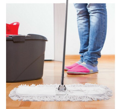 Швабра-рамка 90 см, стальной черенок 125 см, цельный держатель, МОП с завязками, хлопок, LAIMA, 603603