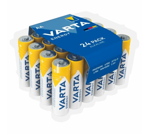 Батарейки алкалиновые "пальчиковые" КОМПЛЕКТ 24 шт., VARTA ENERGY, АА (LR6, 24А), пластиковый бокс, 4106229224 Батарейки алкалиновые "пальчиковые" КОМПЛЕКТ 24 шт., VARTA ENERGY, АА (LR6, 24А), пластиковый бокс, 4106229224