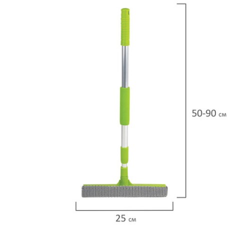 Окномойка ЛЮБАША, алюминиевая телескопическая ручка 50-90 см, рабочая часть 25 см (стяжка, губка, ручка), 603613