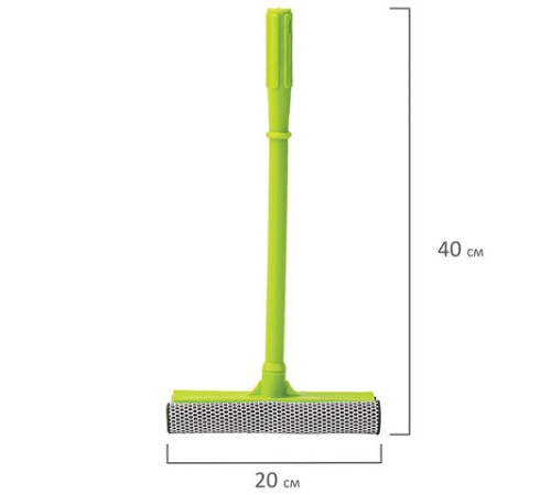 Окномойка ЛЮБАША, пластиковая ручка 40 см, рабочая часть 20 см (стяжка, губка, ручка), 603614