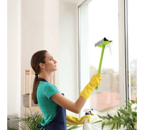 Окномойка ЛЮБАША, пластиковая ручка 40 см, рабочая часть 20 см (стяжка, губка, ручка), 603614