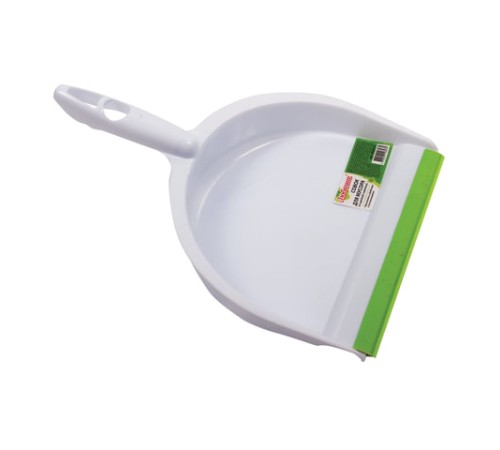 Совок для мусора + щетка, пластик, резиновая кромка, зелено-белый, ЛЮБАША, 603615