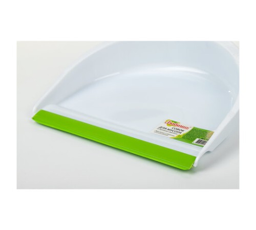 Совок для мусора + щетка, пластик, резиновая кромка, зелено-белый, ЛЮБАША, 603615