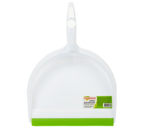 Совок для мусора + щетка, пластик, резиновая кромка, зелено-белый, ЛЮБАША, 603615