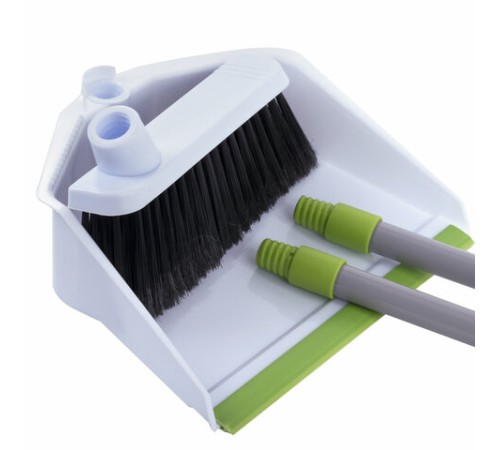 Совок для мусора + щетка, рукоятки 80 см с резьбой, пластик, зелено-белый, 