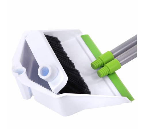 Совок для мусора + щетка, рукоятки 80 см с резьбой, пластик, зелено-белый, 