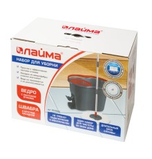 Швабра с отжимом и ведром 14л/7л, центрифуга отжим педалью, 2 круглые насадки, крепление кольцо, серо-красный, LAIMA, 603622