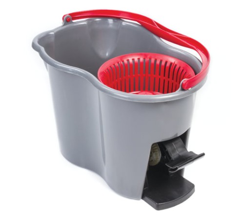 Швабра с отжимом и ведром 14л/7л, центрифуга отжим педалью, 2 круглые насадки, крепление кольцо, серо-красный, LAIMA, 603622