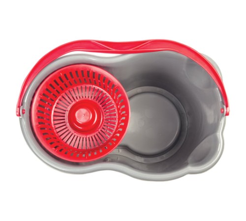 Швабра с отжимом и ведром 14л/7л, центрифуга отжим педалью, 2 круглые насадки, крепление кольцо, серо-красный, LAIMA, 603622