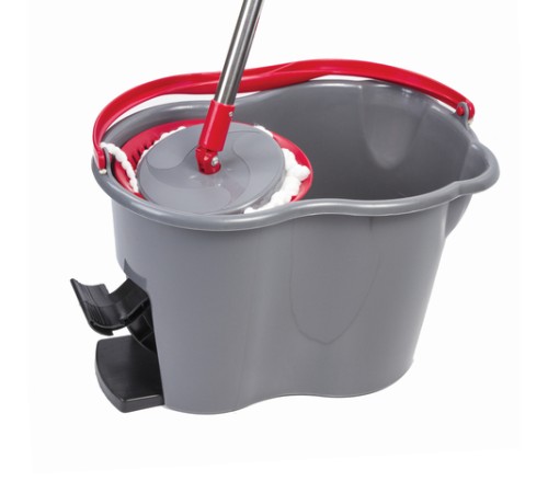 Швабра с отжимом и ведром 14л/7л, центрифуга отжим педалью, 2 круглые насадки, крепление кольцо, серо-красный, LAIMA, 603622