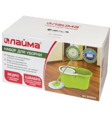 Швабра с отжимом и ведром 7л/5л, отжим центрифуга / рукоятка, 2 круглые насадки, крепление кольцо, зеленый, LAIMA 603624