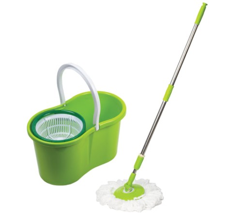 Швабра с отжимом и ведром 7л/5л, отжим центрифуга / рукоятка, 2 круглые насадки, крепление кольцо, зеленый, LAIMA 603624
