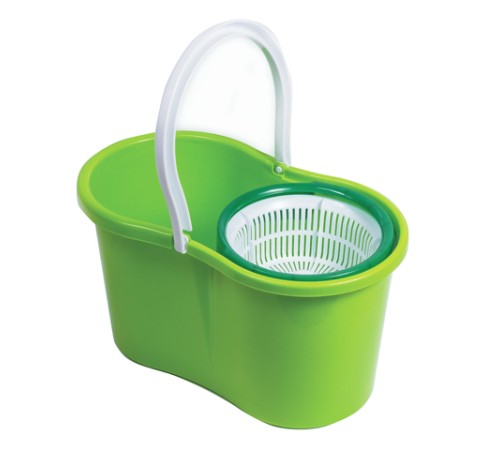Швабра с отжимом и ведром 7л/5л, отжим центрифуга / рукоятка, 2 круглые насадки, крепление кольцо, зеленый, LAIMA 603624