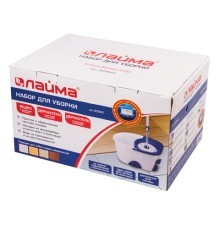 Швабра с отжимом и ведром 18л/8л, центрифуга, отжим педалью, 2 флаундера/насадки круглый и прямоугольный, бело-синий, LAIMA 603625