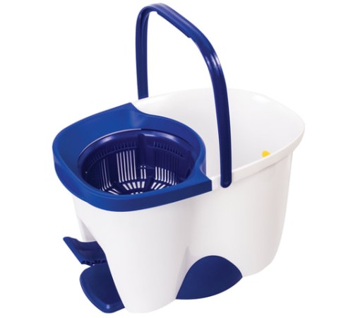 Швабра с отжимом и ведром 18л/8л, центрифуга, отжим педалью, 2 флаундера/насадки круглый и прямоугольный, бело-синий, LAIMA 603625