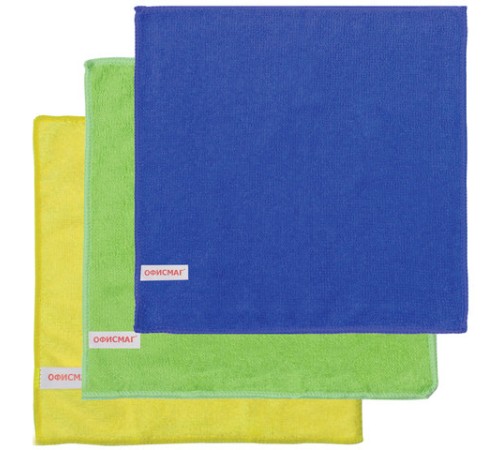 Салфетки из МИКРОФИБРЫ универсальные 25х25 см КОМПЛЕКТ 3 шт, ассорти (синяя, зеленая, желтая), 200 г/м2, ОФИСМАГ, 603864