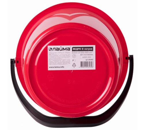 Ведро 8 л, без крышки, пластиковое, пищевое, с глянцевым узором, цвет красный, мерная шкала, LAIMA, 603892