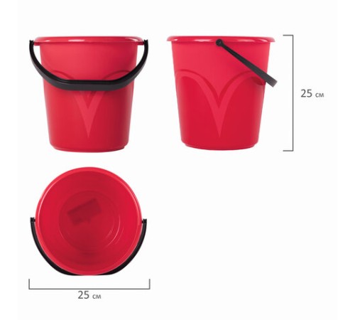 Ведро 8 л, без крышки, пластиковое, пищевое, с глянцевым узором, цвет красный, мерная шкала, LAIMA, 603892