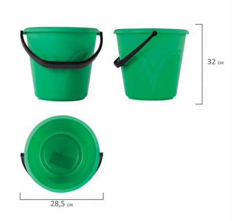 Ведро 10 л, без крышки, пластиковое, пищевое, с глянцевым узором, цвет зеленый, мерная шкала, LAIMA, 603893