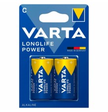 Батарейки алкалиновые КОМПЛЕКТ 2 шт., VARTA LONGLIFE POWER, C (LR14, 14А), блистер, 4914121412