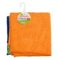 Салфетки из МИКРОФИБРЫ 25х25 см, КОМПЛЕКТ 4 шт. (2 стандарт, 2 клетка), 180 г/м2, ЛЮБАША, 603936