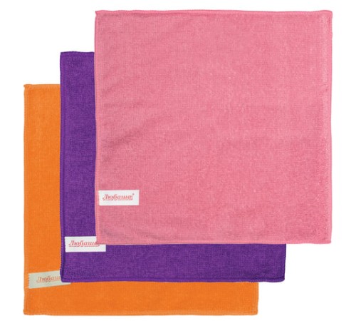 Салфетки из МИКРОФИБРЫ универсальные 25х25 см, КОМПЛЕКТ 12 шт., ассорти, 180 г/м2, ЛЮБАША, 603938