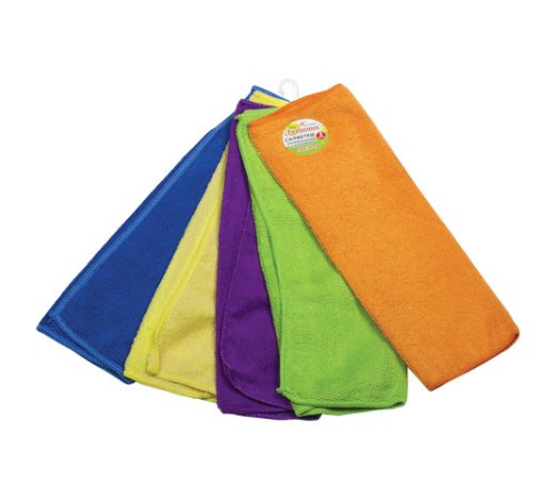 Салфетки из МИКРОФИБРЫ универсальные 30х30 см, КОМПЛЕКТ 5 шт., ассорти, 180 г/м2, ЛЮБАША, 603942