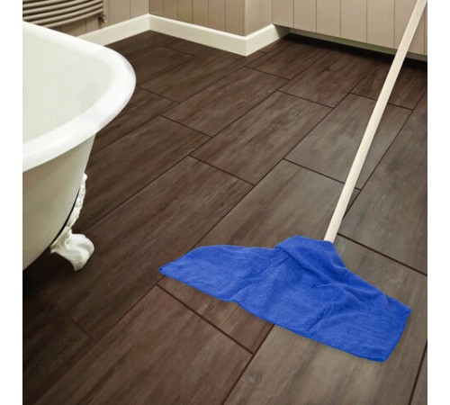 Тряпки для мытья пола, КОМПЛЕКТ 3 шт., ПЛОТНАЯ микрофибра, 50х60 см, синие, 260 г/м2, ЛЮБАША 