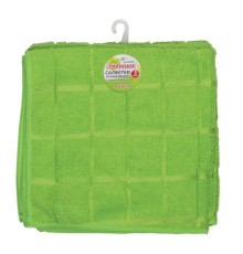 Салфетки из МИКРОФИБРЫ универсальные 40х40 см, КОМПЛЕКТ 3 шт., КЛЕТКА, зеленые, 220 г/м2, ЛЮБАША, 603948