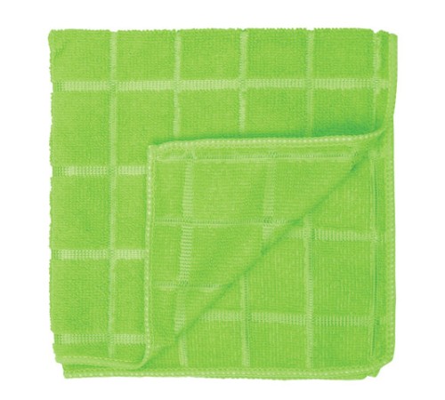 Салфетки из МИКРОФИБРЫ универсальные 40х40 см, КОМПЛЕКТ 3 шт., КЛЕТКА, зеленые, 220 г/м2, ЛЮБАША, 603948