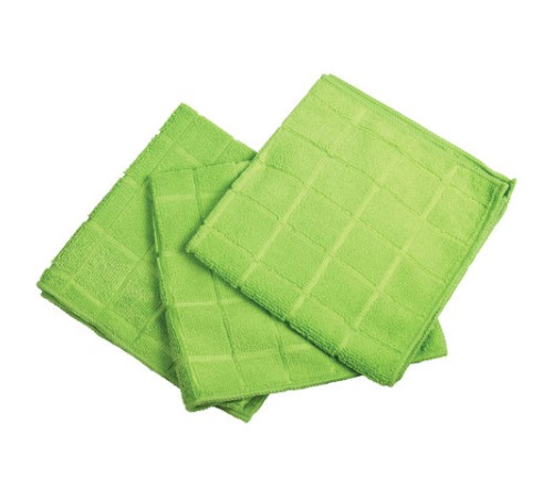 Салфетки из МИКРОФИБРЫ универсальные 40х40 см, КОМПЛЕКТ 3 шт., КЛЕТКА, зеленые, 220 г/м2, ЛЮБАША, 603948