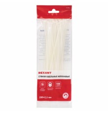 Хомуты (стяжки) нейлоновые, 2,5 мм х 200 мм, комплект 100 шт., REXANT, белые, европодвес, 07-0200-4