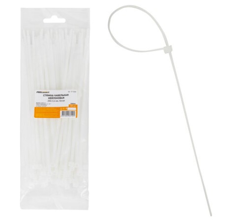 Хомуты (стяжки) нейлоновые, 3,6 мм х 200 мм, комплект 100 шт., белые, европодвес, 57-0200