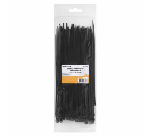 Хомуты (стяжки) нейлоновые, 3,6 мм х 200 мм, комплект 100 шт., черные, европодвес, 57-0201