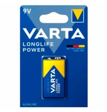 Батарейка алкалиновая 1 шт., VARTA LONGLIFE POWER, Крона 9V (6LR61, 6LF22, 1604A), 4922121411