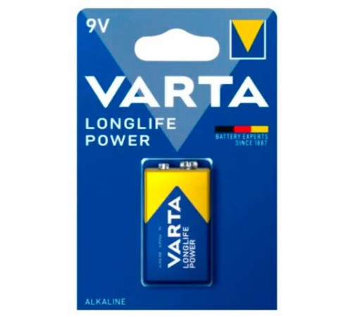 Батарейка алкалиновая 1 шт., VARTA LONGLIFE POWER, Крона 9V (6LR61, 6LF22, 1604A), 4922121411 Батарейка алкалиновая 1 шт., VARTA LONGLIFE POWER, Крона 9V (6LR61, 6LF22, 1604A), 4922121411